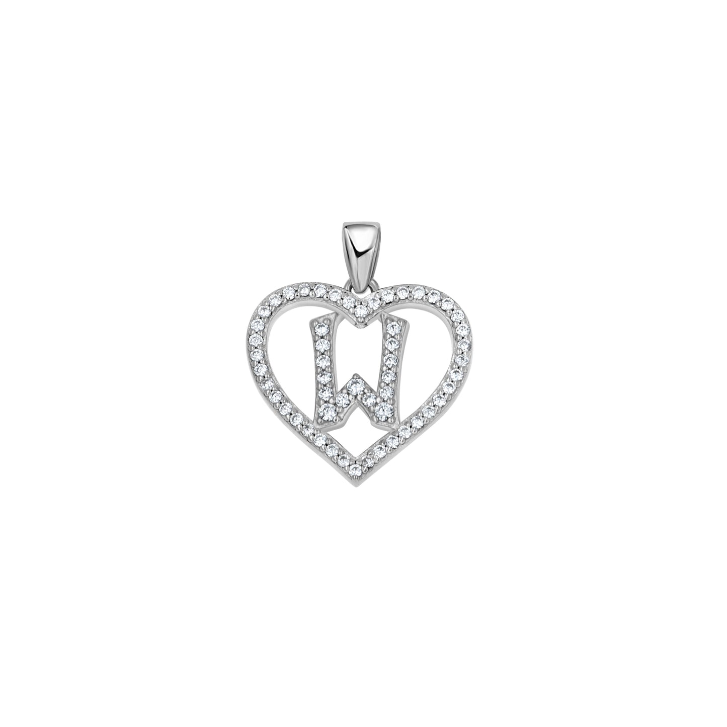 Sterling Silver Womens Cubic Zirconia Initial Letter Heart Charm Pendant