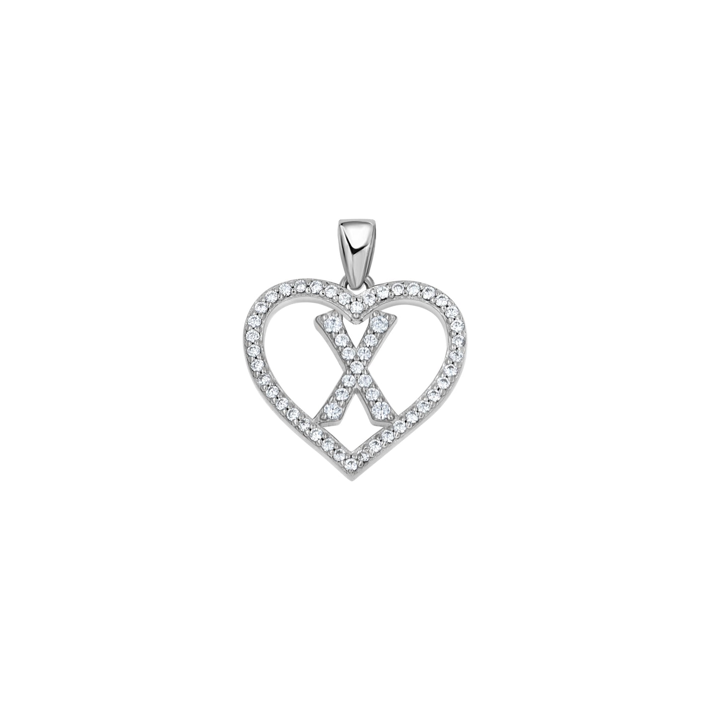 Sterling Silver Womens Cubic Zirconia Initial Letter Heart Charm Pendant
