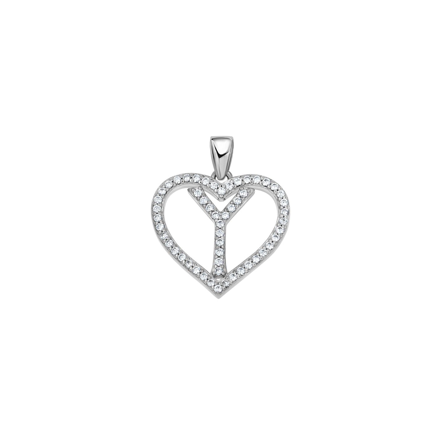 Sterling Silver Womens Cubic Zirconia Initial Letter Heart Charm Pendant