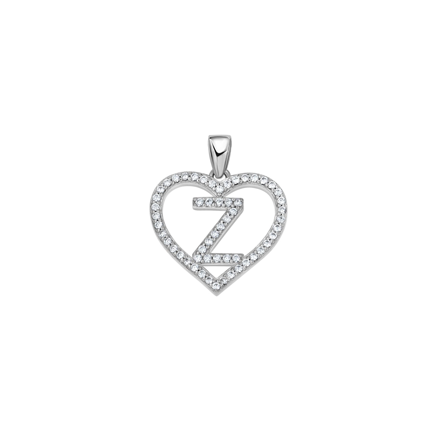 Sterling Silver Womens Cubic Zirconia Initial Letter Heart Charm Pendant