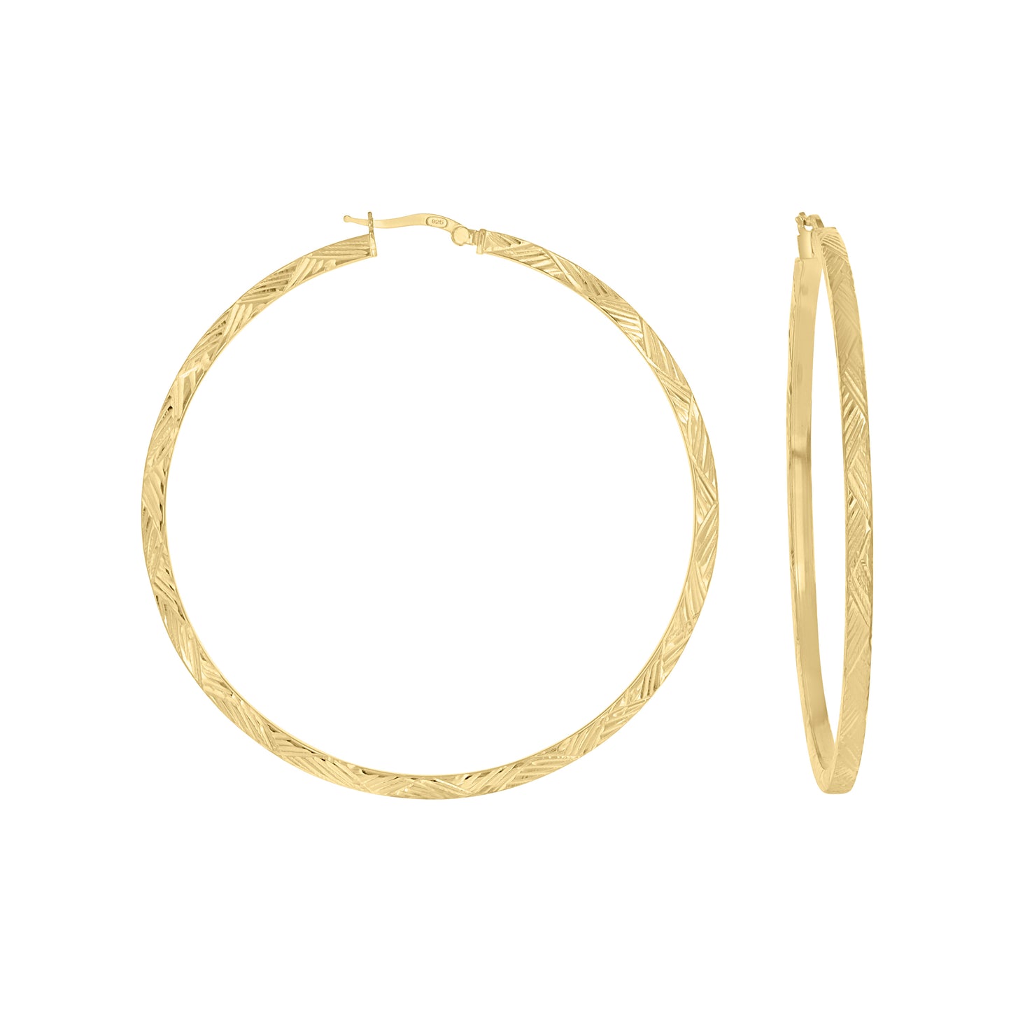 Sterling Silver Or Yellow-Tone Womens Diamond-Cut Patterned Square Tube Hoop Earrings