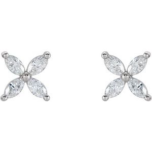 14K White Gold Marquise 4 X 2 Mm 1/2 Ctw Natural Diamond Cluster Earrings