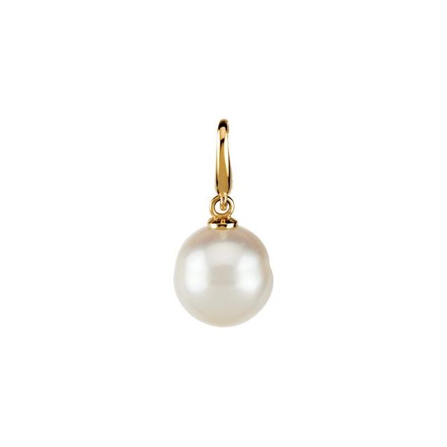 14K Yellow Gold 11.0-12.0 Mm 11 X 5 Mm Polished Cultured White Freshwater Pearl Charm/Pendant