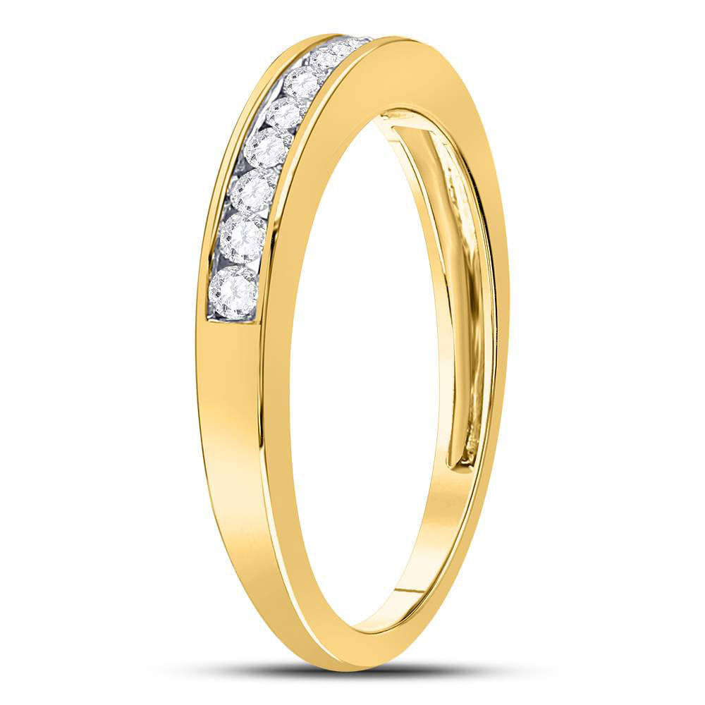 14K Yellow Gold Womens Round Channel-set Diamond Single Row Wedding Band 1/4 Cttw, Womens Size: 5-10