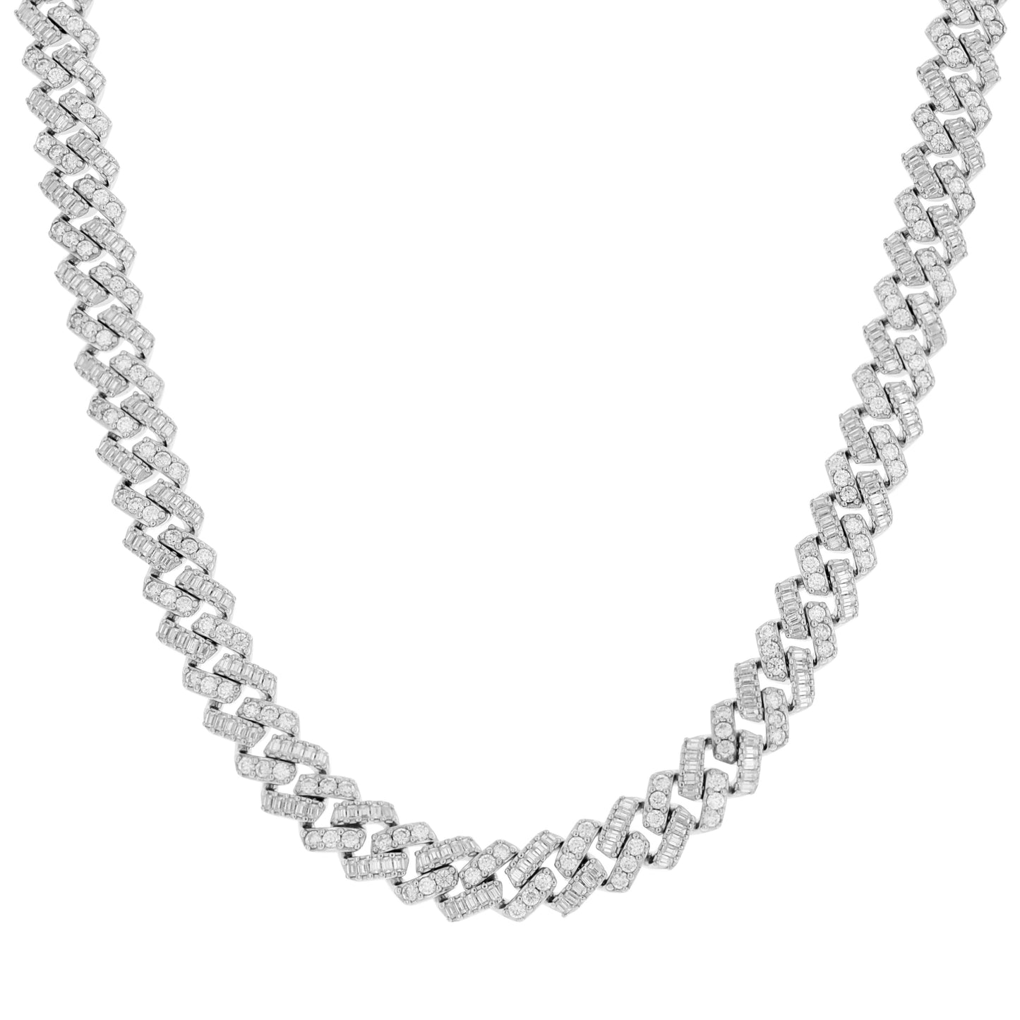 Sterling Silver Unisex Baguette Round Moissanite Cuban Chain Bracelet 8mm
