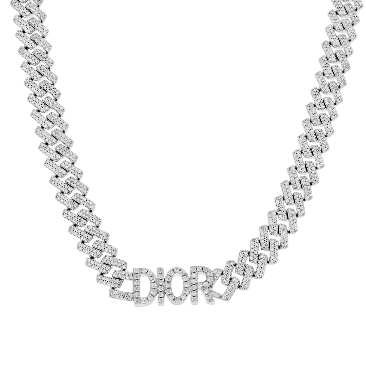 Sterling Silver Mens Moissanite DIOR Cuban Chain Bracelet 10mm