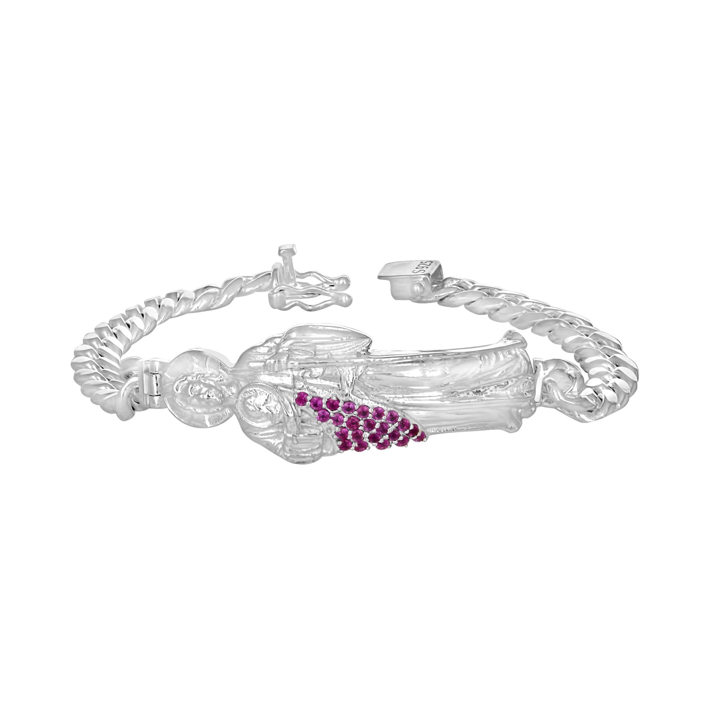 Sterling Silver Unisex Cubic-Zirconia St. Jude Religious Charm Bracelet 7 Inches