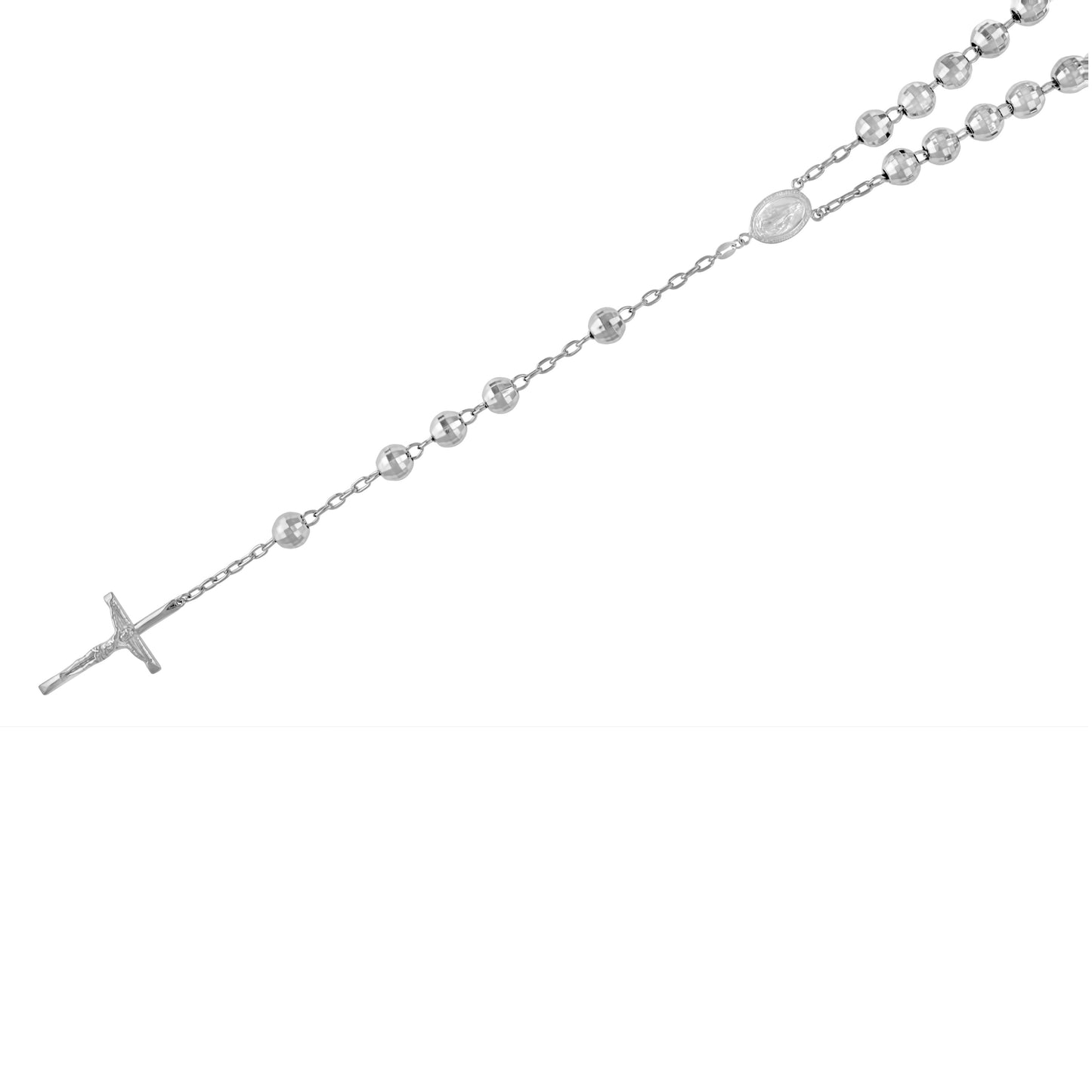 Sterling Silver Rhodium Plated Unisex Crucifix Cross Religious Rosary Necklace 8mm