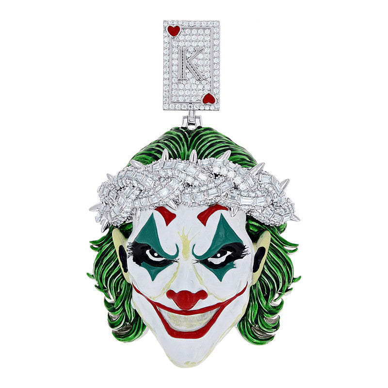 925 Sterling Silver Mens Baguette Round Moissanite Enameled Clown Fashion Charm Pendant