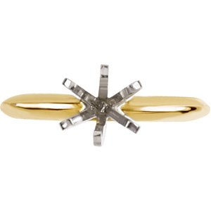 14K Yellow & White Gold 9.1-9.7 mm Round Pre-Notched 6-Prong Solitaire Ring Mounting Size 6