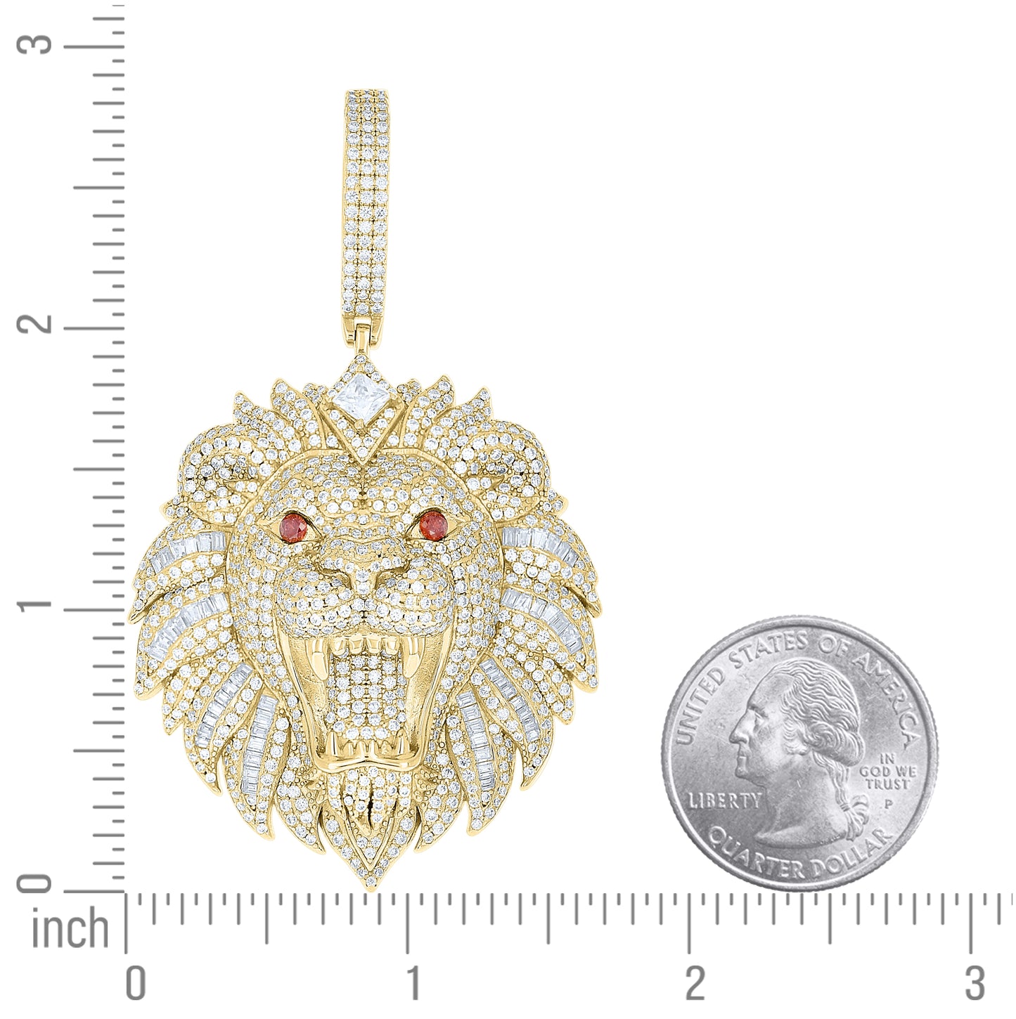 Sterling Silver Mens Red White Baguette Princess-Cut Round 5.84ct, 2.05ct Moissanite Leo/Lion Head Zodiac Sign/Wildlife Pendant – Elegant Jewelry Gift for Birthday, Anniversary, Engagement, Wedding