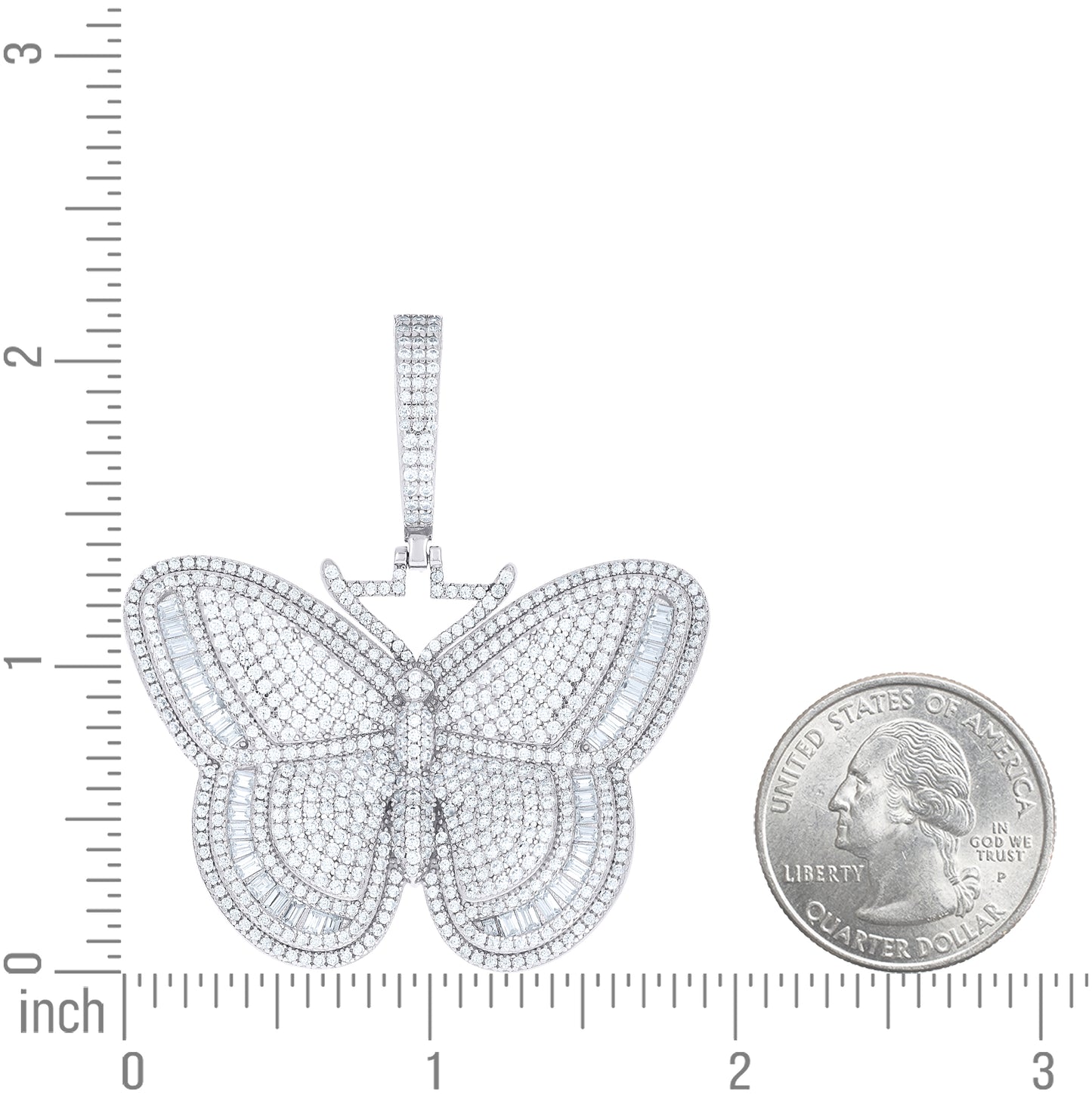 Sterling Silver Yellow-tone Womens Round Baguette Cubic-Zirconia Butterfly Fashion Pendant – Elegant Jewelry Gift for Birthday, Anniversary, Engagement, Wedding
