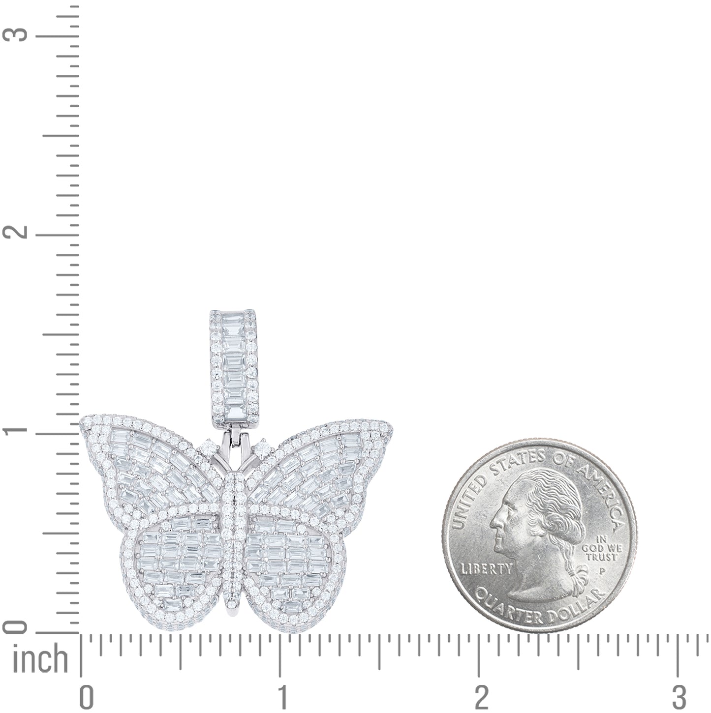 Sterling Silver Yellow-tone Womens Round Baguette Cubic-Zirconia Butterfly Fashion Pendant – Elegant Jewelry Gift for Birthday, Anniversary, Engagement, Wedding