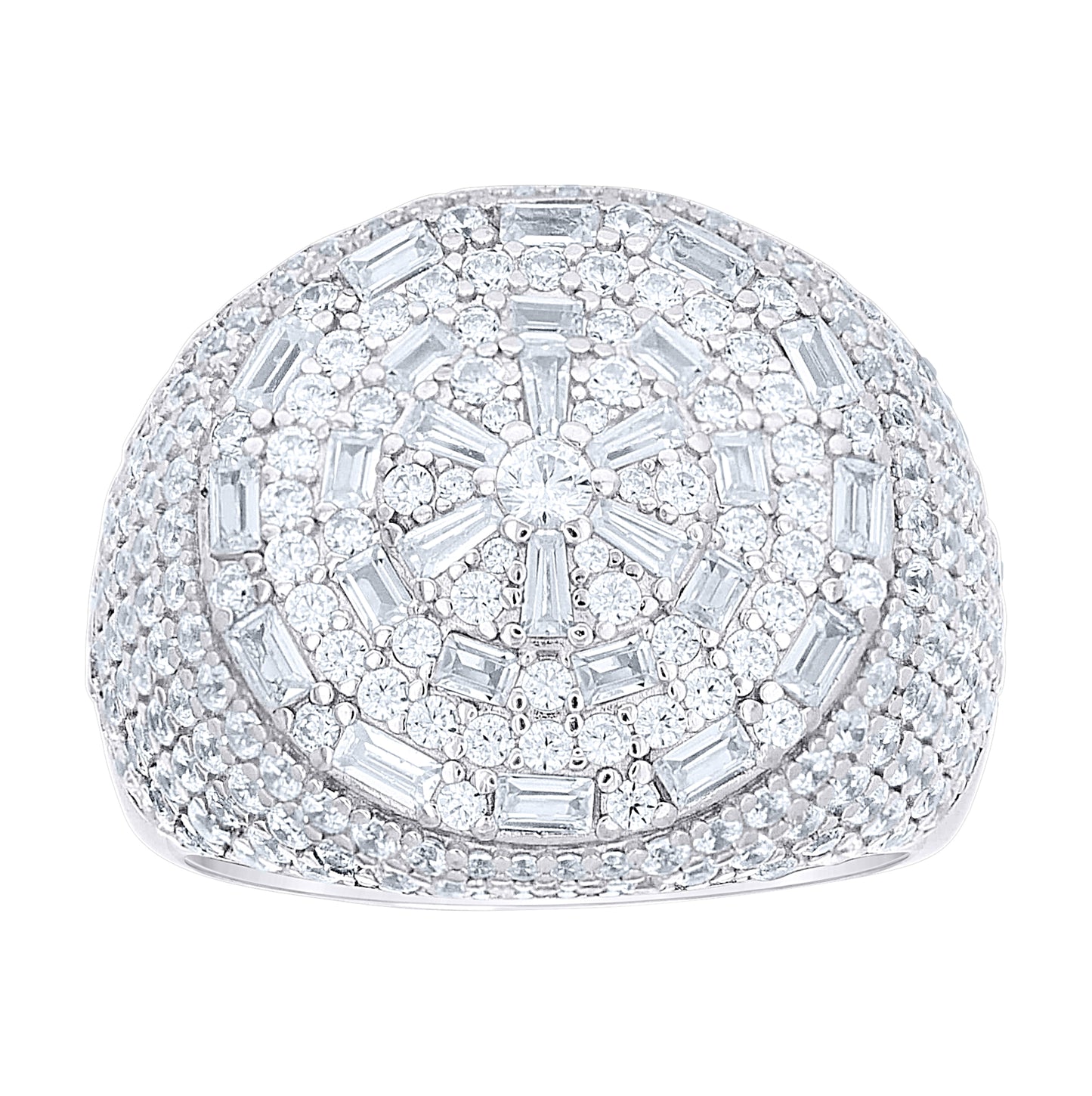 Sterling Silver Mens Baguette Round Cubic-Zirconia Round Head Cluster Fashion Ring Size 10 – Elegant Jewelry Gift for Birthday, Anniversary, Engagement, Wedding