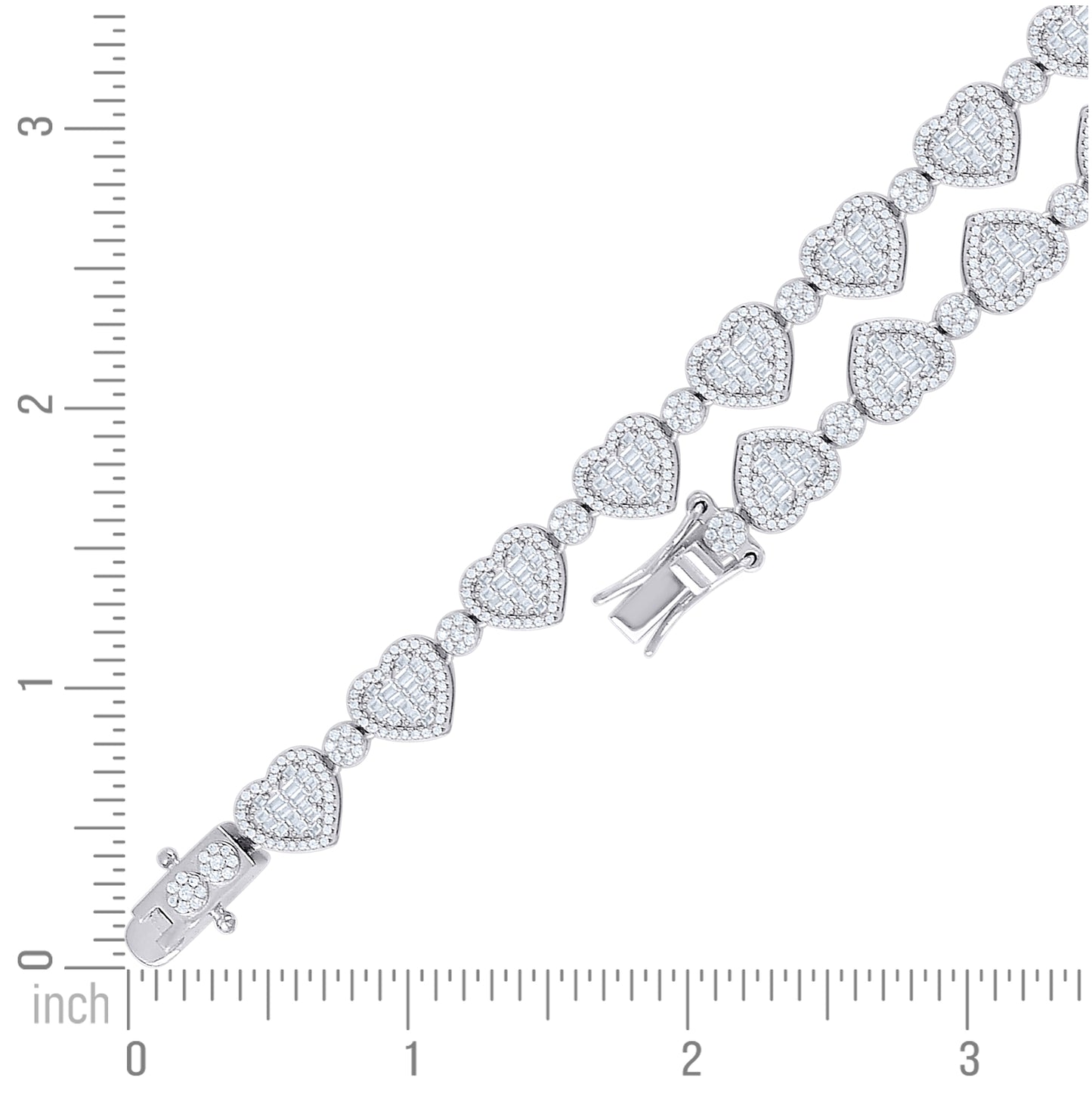 Sterling Silver Womens Baguette Round Cubic-Zirconia Hearts Fashion Link Bracelet 7 Inches– Elegant Jewelry Gift for Birthday, Anniversary, Engagement, Wedding
