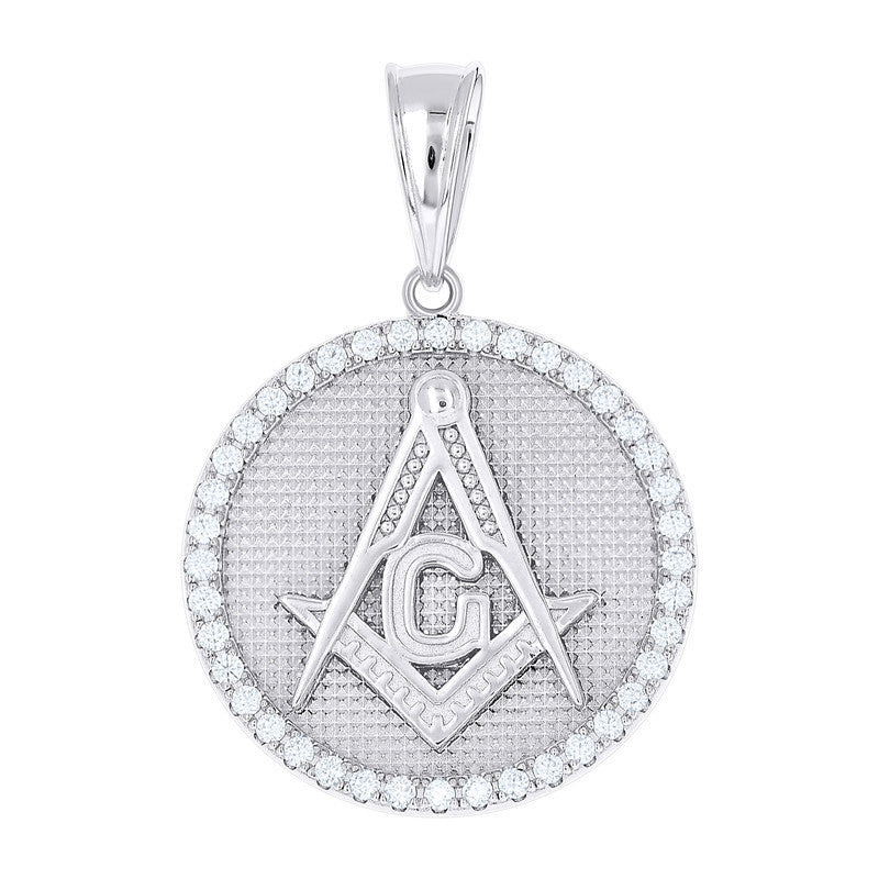 925 Sterling Silver Mens Moissanite Masonic Symbol Charm Pendant