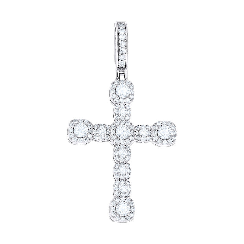 925 Sterling Silver Mens Moissanite Cross Religious Charm Pendant