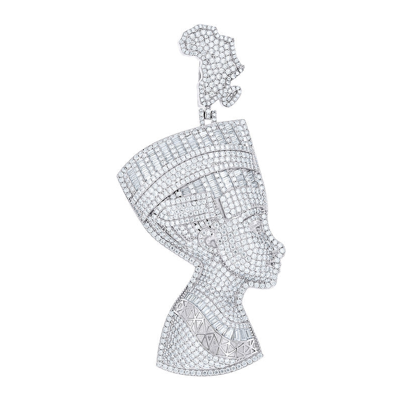 925 Sterling Silver Mens Moissanite Nefertiti Egyptian Charm Pendant