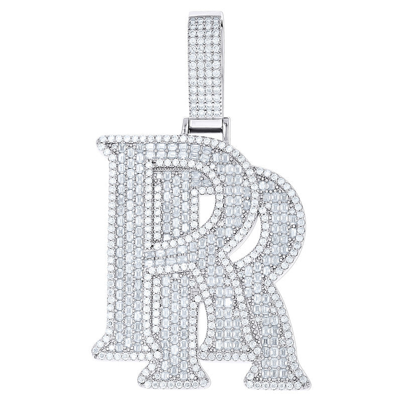 925 Sterling Silver Mens Moissanite RR Letter Charm Pendant
