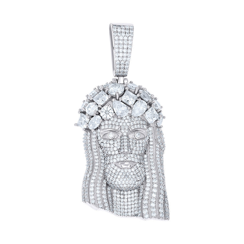 925 Sterling Silver Mens Baguette/Pear/Princess-cut Round Moissanite Jesus Religious Charm Pendant