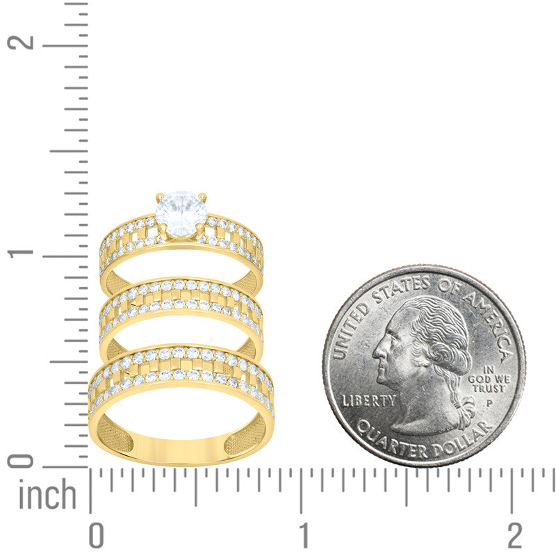 10kt Yellow Gold His & Her Cubic-Zirconia Trio Ring Set