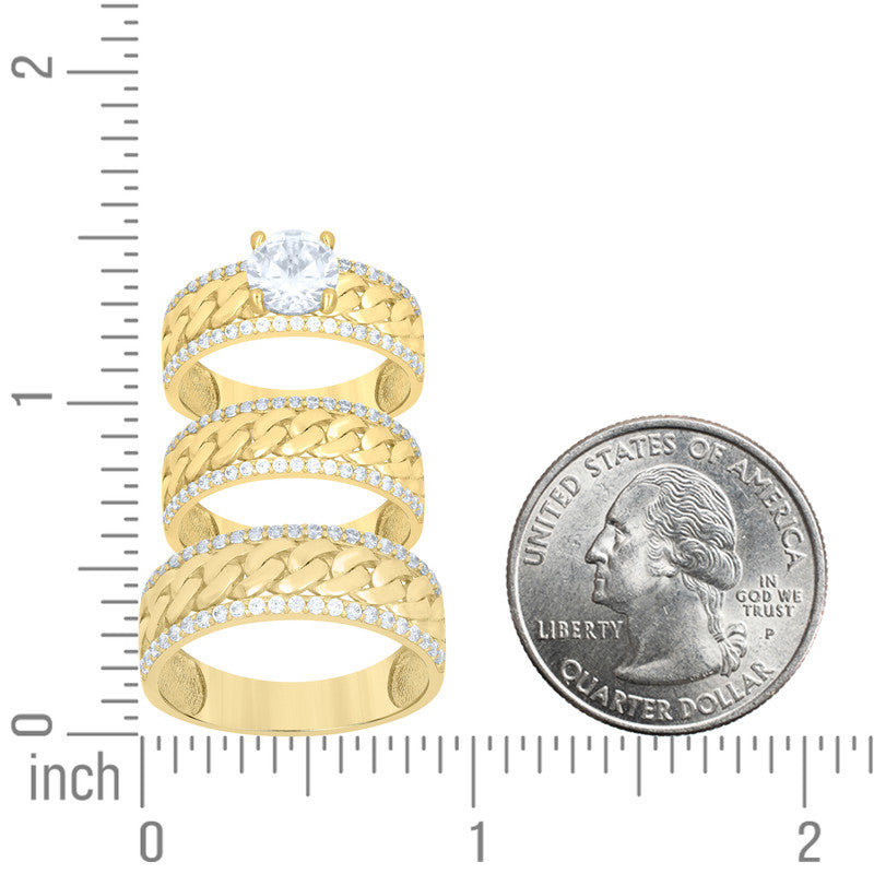 10kt Yellow Gold His & Her Cubic-Zirconia Cuban Link Trio Ring Set