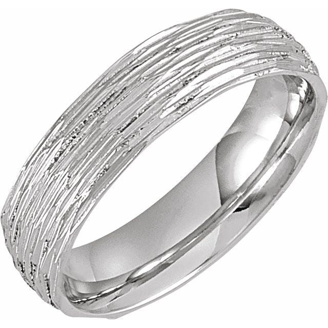 14K Yellow Or White Gold Polished Bark-Style Comfort-Fit Band With Bead Blast Finish