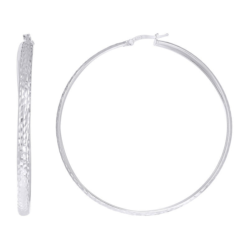 925 Sterling Silver Womens Diamond-Cut Round Tube Hoop Earrings