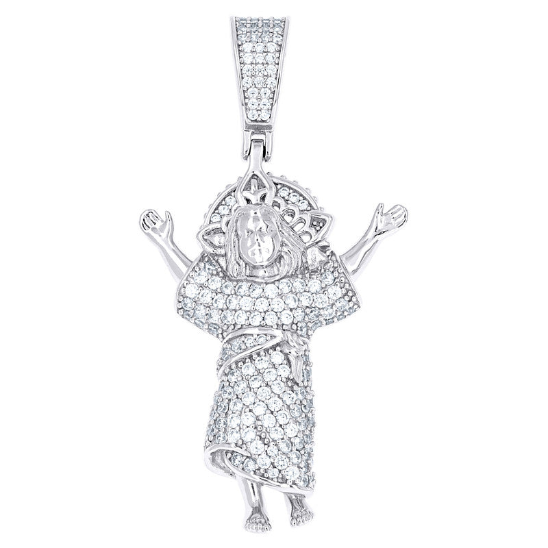 925 Sterling Silver Mens Cubic-Zirconia Baby Jesus Religious Charm Pendant