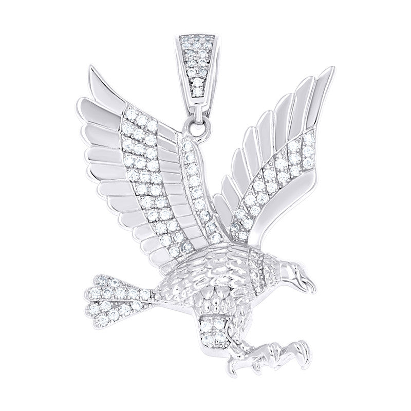 925 Sterling Silver Mens Cubic-Zirconia Bald Eagle Bird Wild Life Charm Pendant