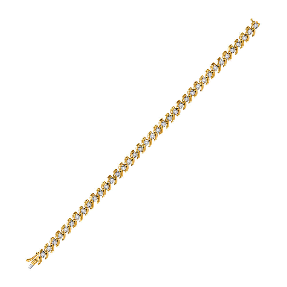 10K Yellow Gold Womens Round Diamond S-Link Tennis Bracelet 1/2 Cttw