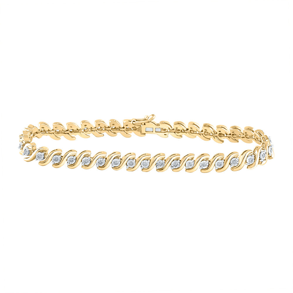 10K Yellow Gold Womens Round Diamond S-Link Tennis Bracelet 1/2 Cttw