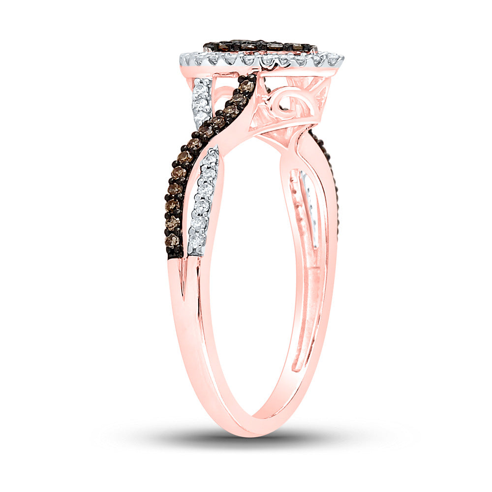 10K Rose Gold Womens Round Brown Diamond Fashion Pear Cluster Ring 1/3 Cttw, Womens Size: 5-10
