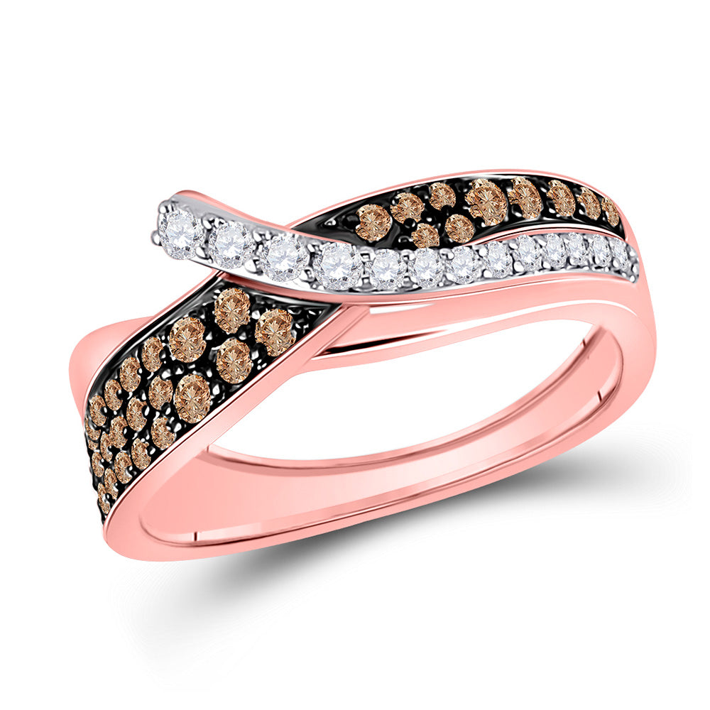 14K Rose Gold Womens Round Brown Diamond Band Ring 1/2 Cttw, Womens Size: 5-10