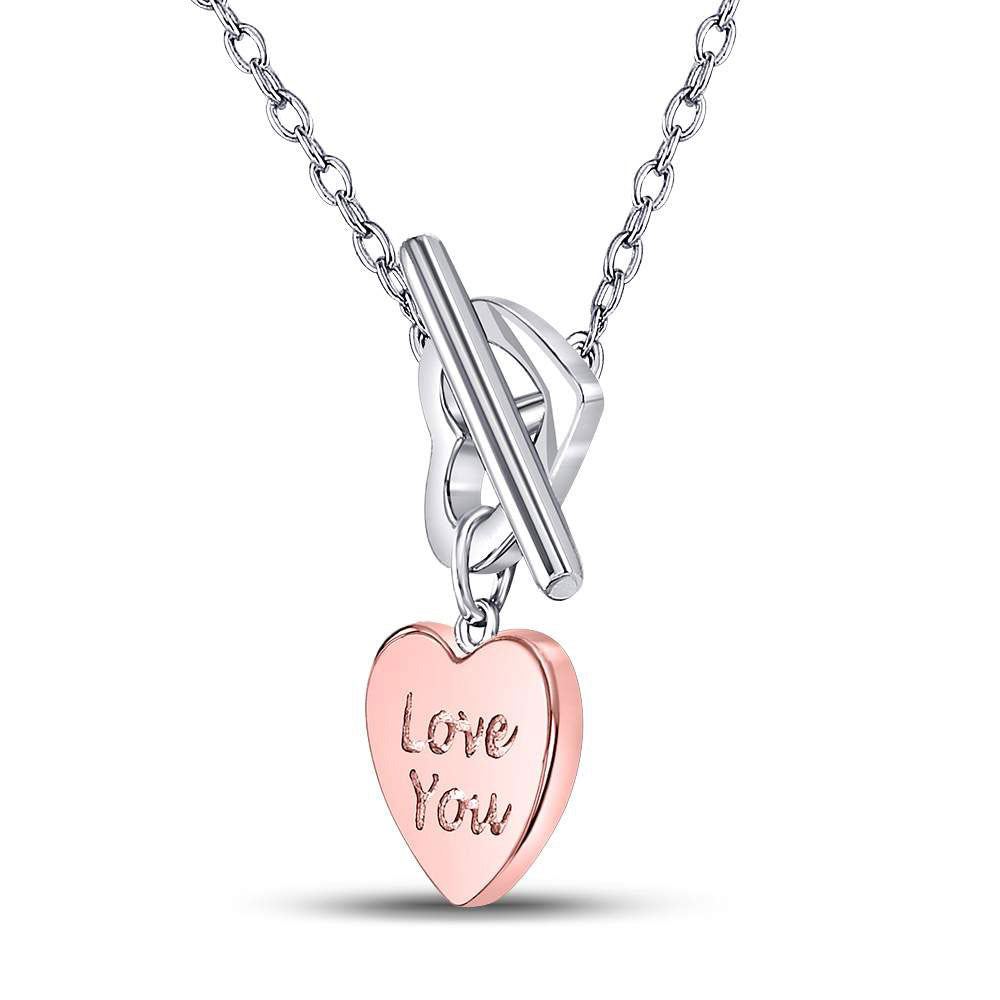 Sterling Silver Womens Round Diamond Fashion Heart Necklace 1/10 Cttw, Length: 16.97 In