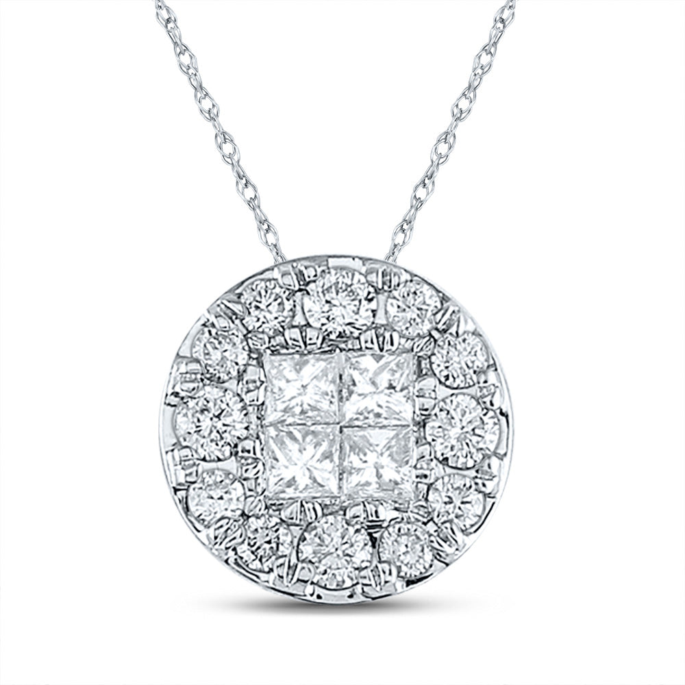 14K White Gold Womens Princess Diamond Cluster Pendant 1 Cttw
