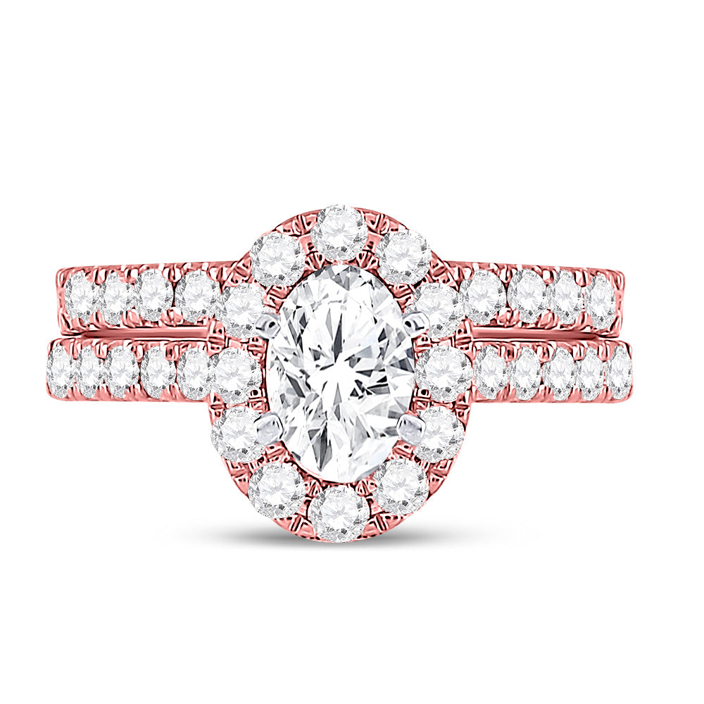14K Rose Gold Oval Diamond Bridal Wedding Ring Band Set 1-7/8 Cttw, Womens Size: 5-10