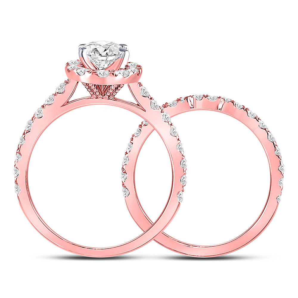 14K Rose Gold Oval Diamond Bridal Wedding Ring Band Set 1-7/8 Cttw, Womens Size: 5-10