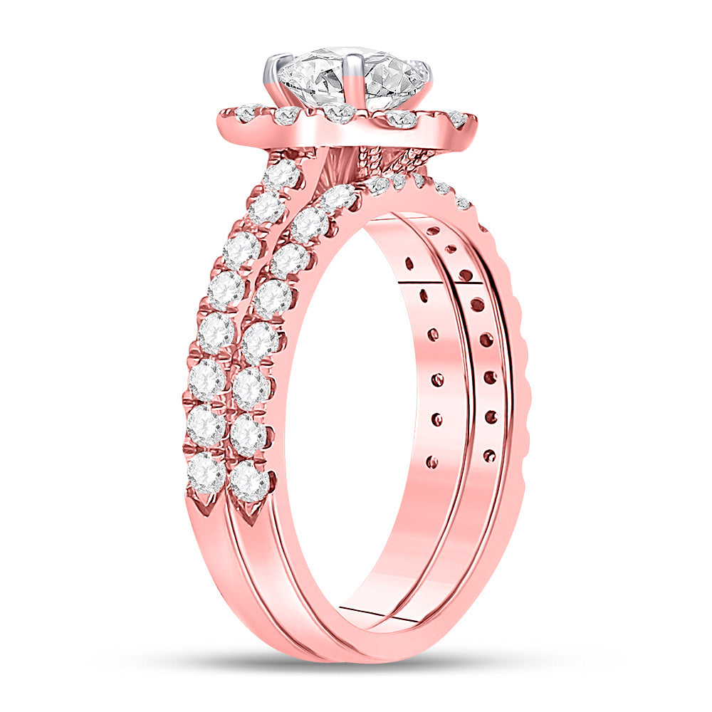 14K Rose Gold Oval Diamond Bridal Wedding Ring Band Set 1-7/8 Cttw, Womens Size: 5-10