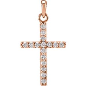 14K Yellow or Rose Gold Or Sterling Silver Round 1.2Mm I1, G-H Polished 1/10 Ctw Natural Diamond Cross Pendant