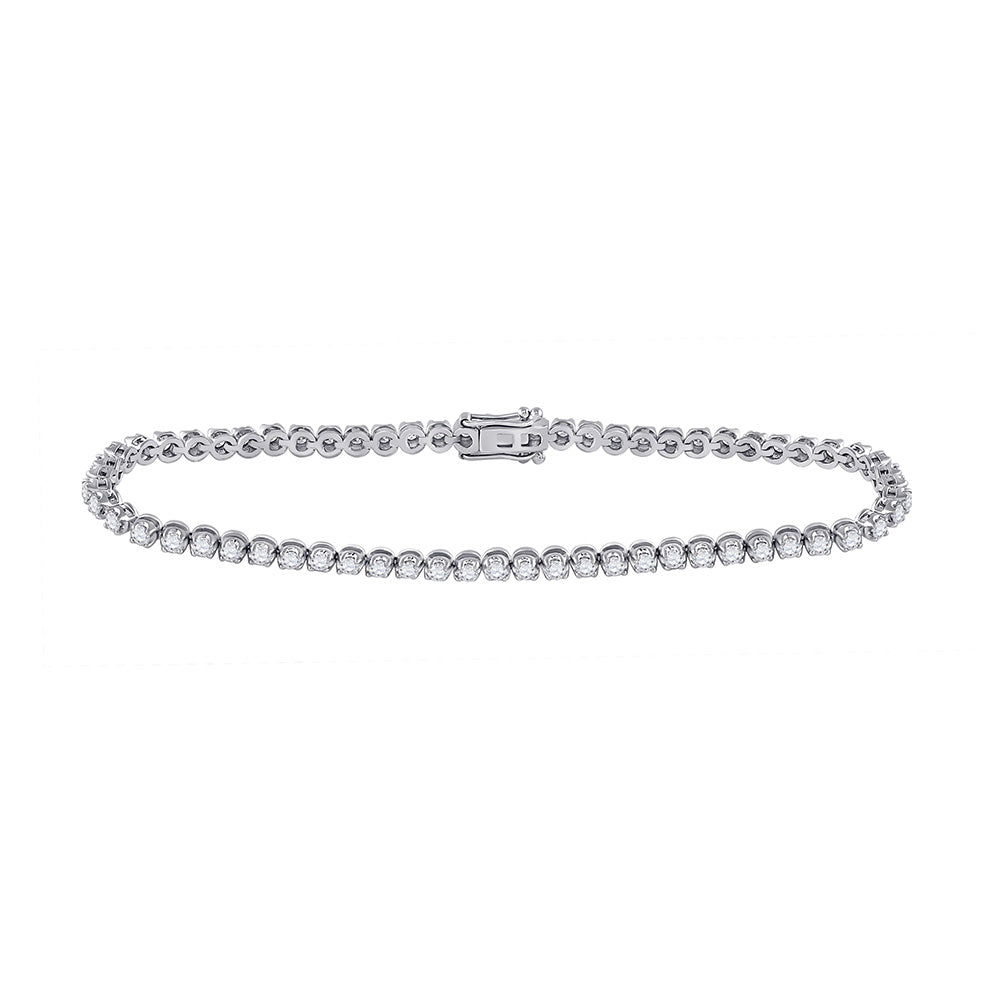 10K White Gold Womens Round Diamond Studded Tennis Bracelet 2 Cttw