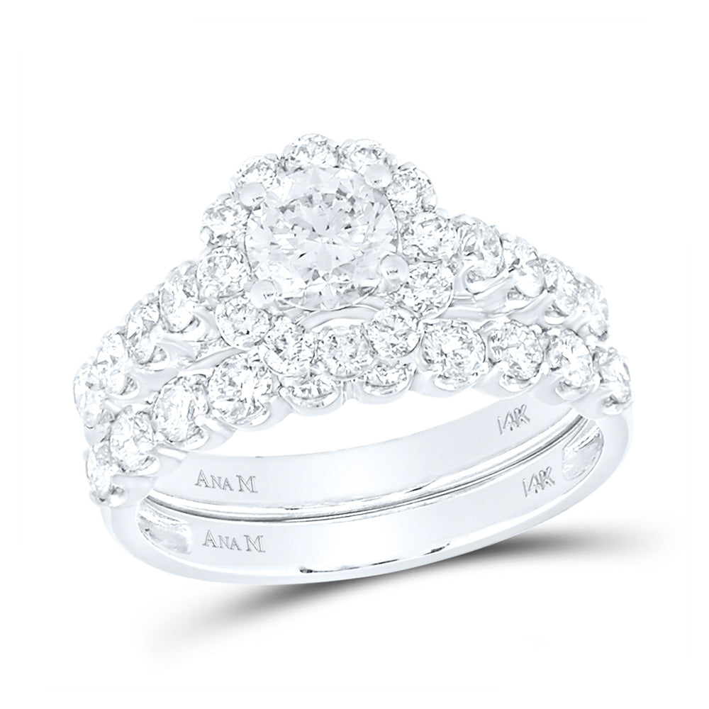 14K White Gold Round Diamond Bridal Wedding Ring Band Set 2 Cttw, Womens Size: 5-10