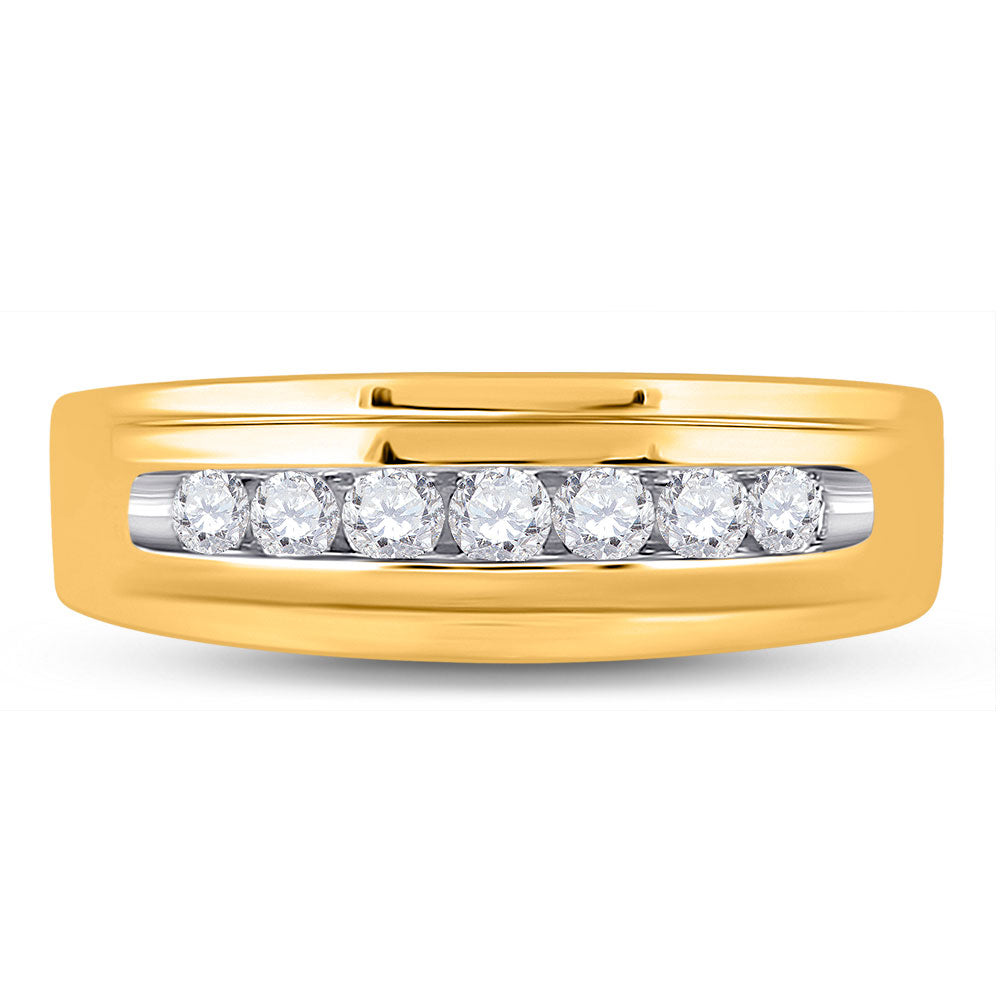 14K Yellow Gold Mens Round Diamond Wedding Single Row Band Ring 1/2 Cttw, Mens Size: 7-13