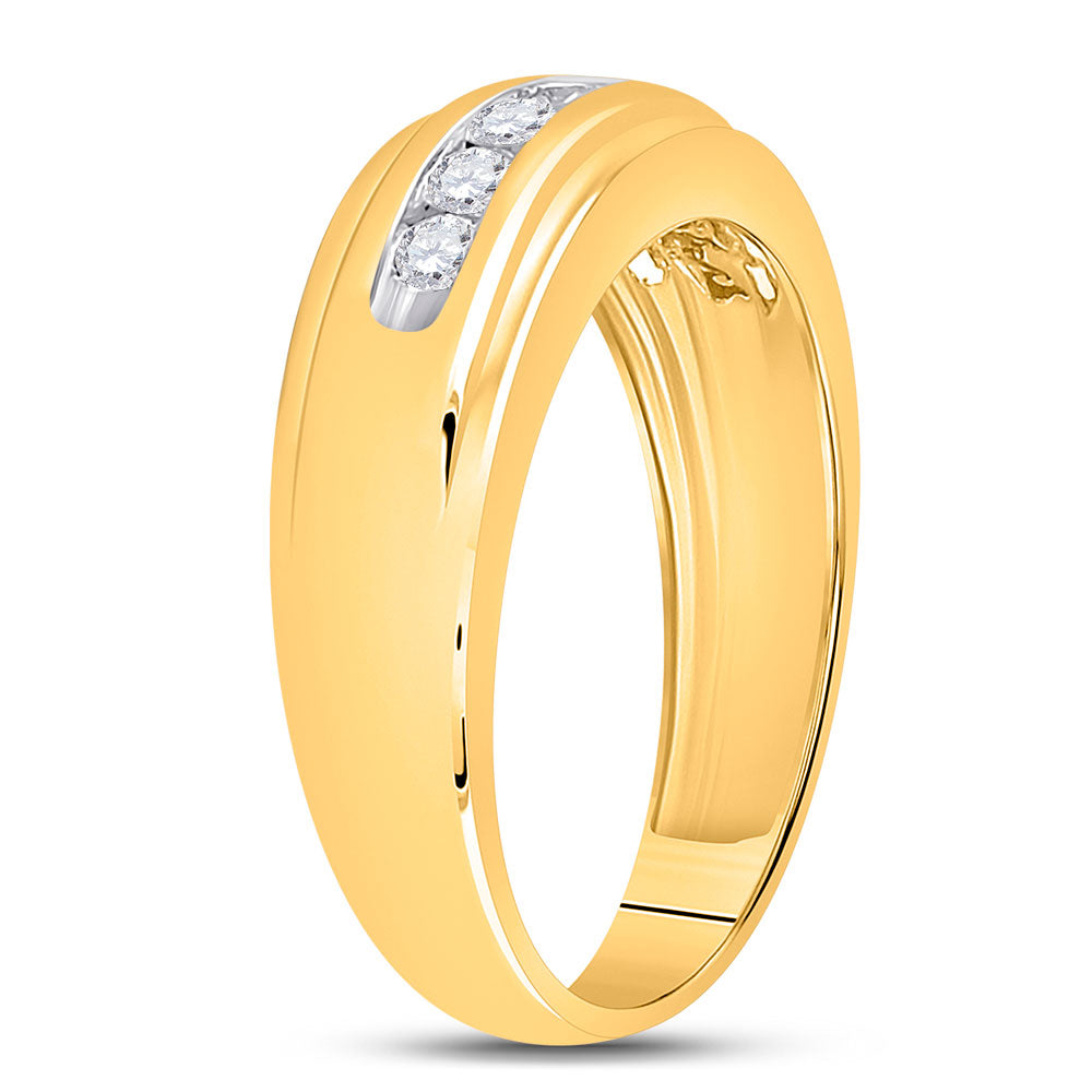 14K Yellow Gold Mens Round Diamond Wedding Single Row Band Ring 1/2 Cttw, Mens Size: 7-13