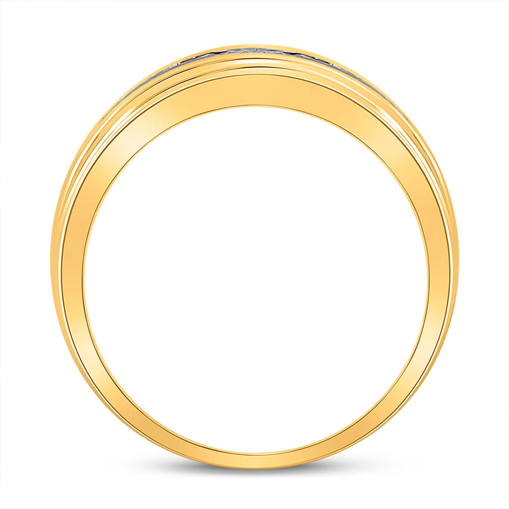 14K Yellow Gold Mens Round Diamond Wedding Single Row Band Ring 1/2 Cttw, Mens Size: 7-13