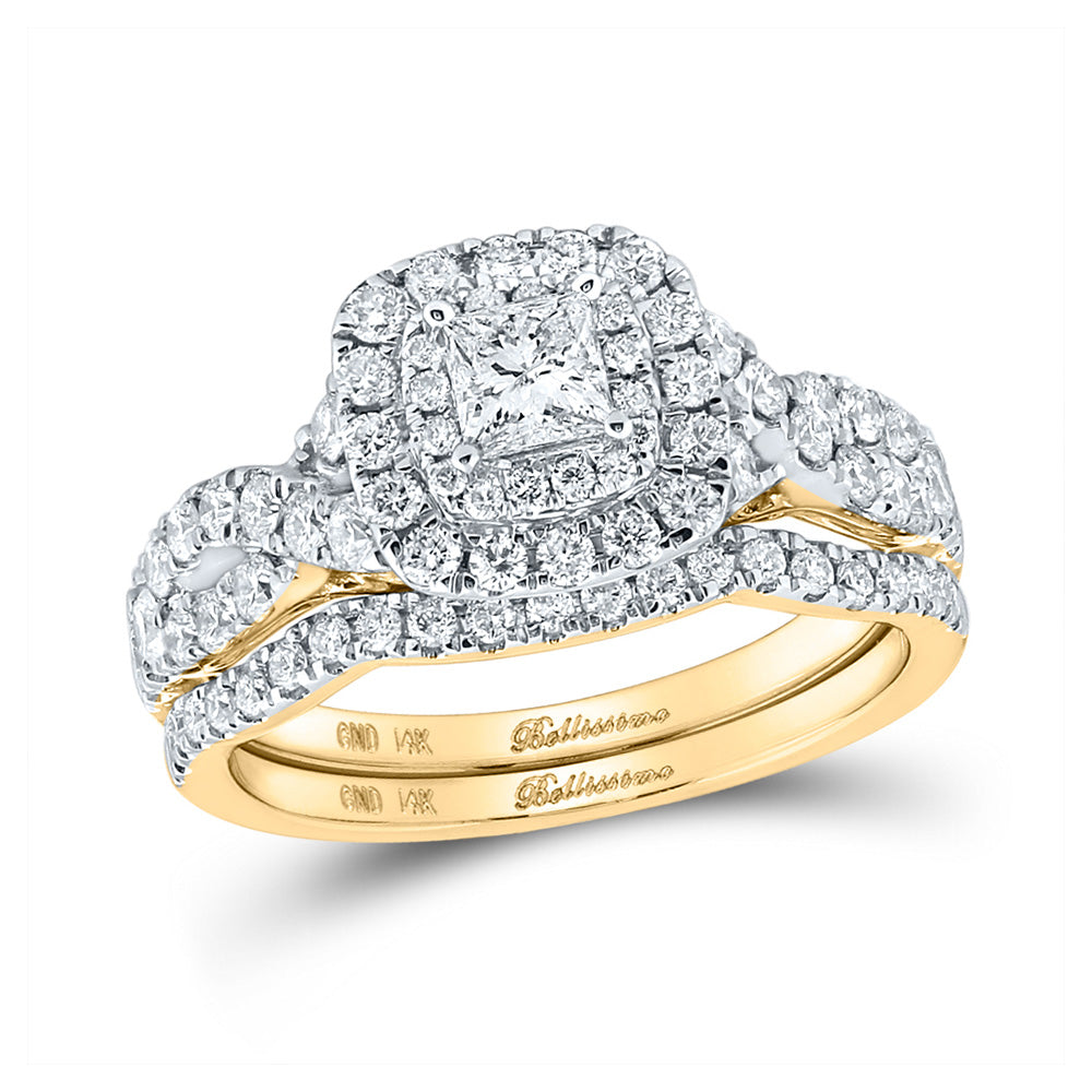 14K White Or Yellow Gold Princess Diamond Halo Bridal Wedding Ring Band Set, Womens Size: 5-10