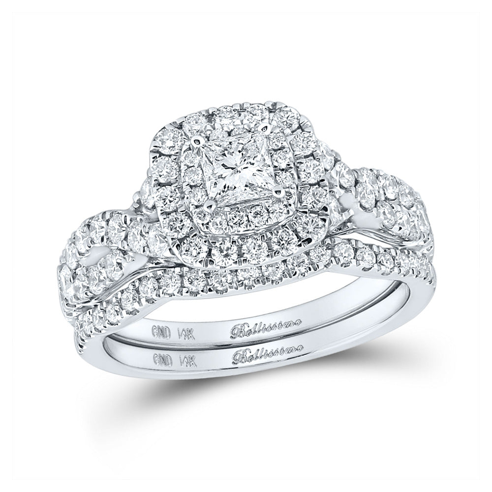 14K White Or Yellow Gold Princess Diamond Halo Bridal Wedding Ring Band Set, Womens Size: 5-10