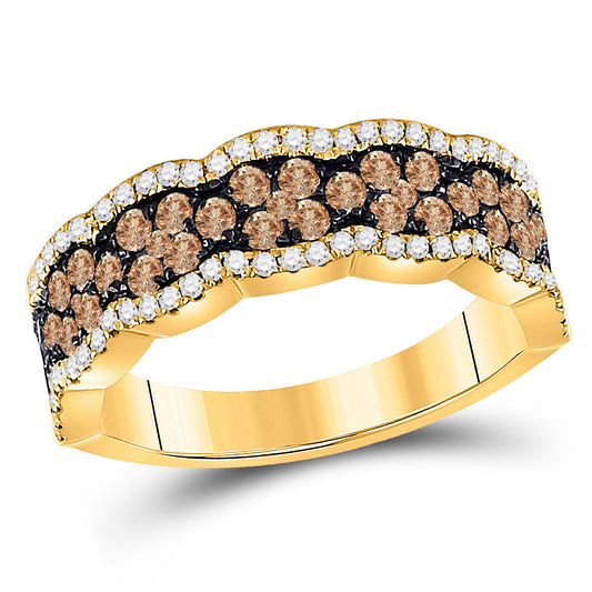 14K Yellow Gold Womens Round Brown Diamond Fashion Band Ring 1 Cttw, Womens Size: 5-10