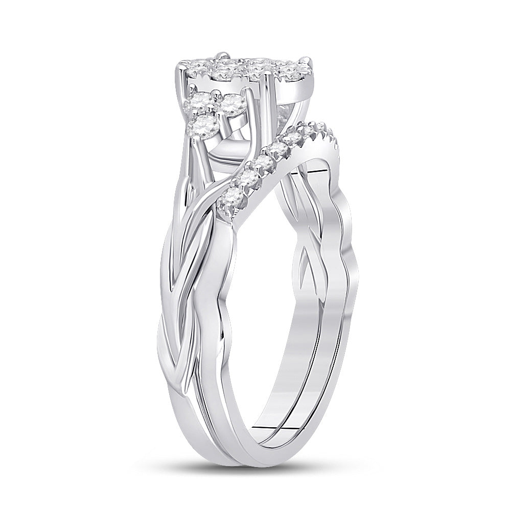 10K White Gold Round Diamond Bridal Wedding Ring Band Set 5/8 Cttw, Womens Size: 5-10