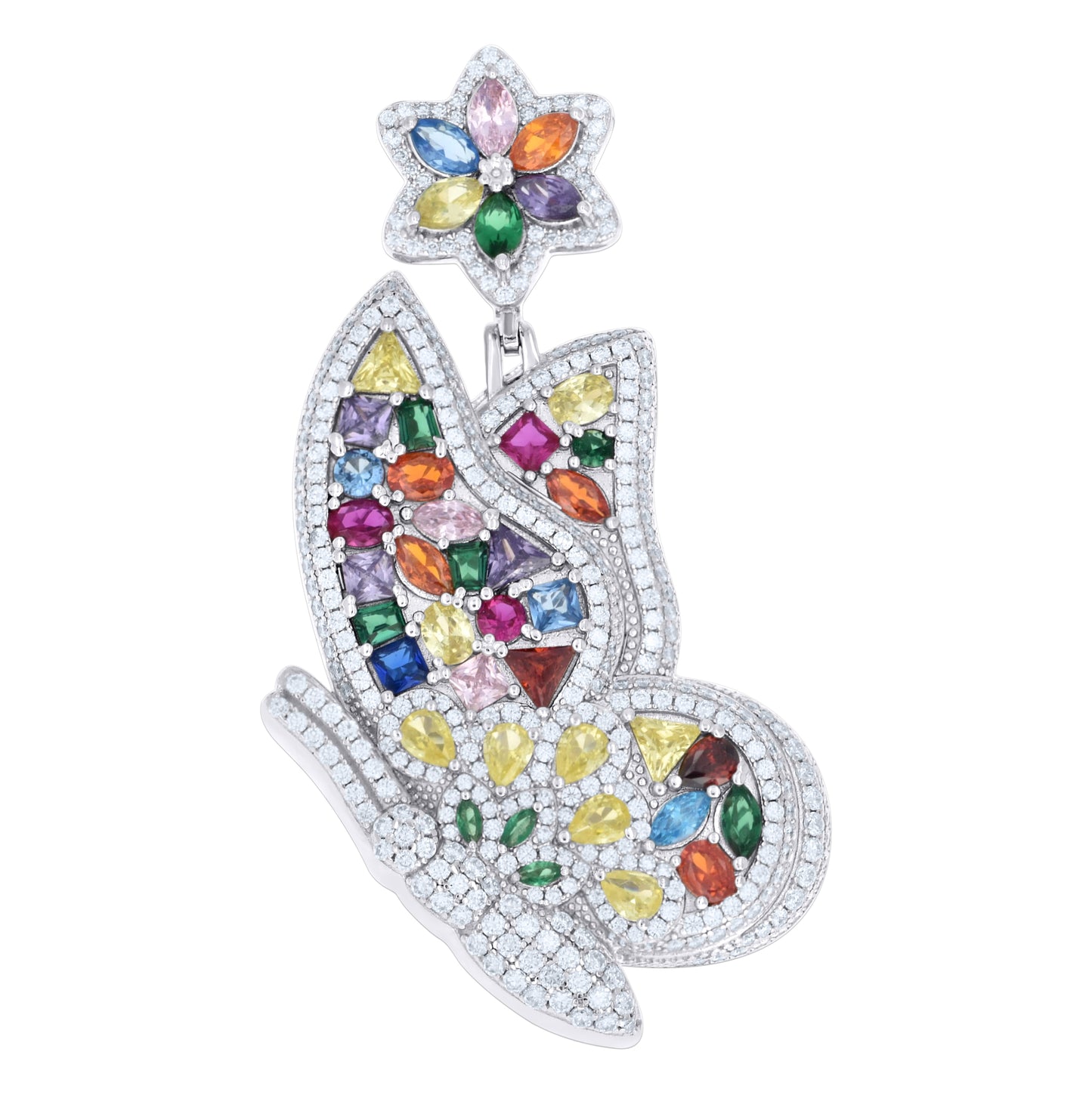Sterling Silver Womens Multi-color Moissanite Butterfly Pendant – Elegant Jewelry Gift for Birthday, Anniversary, Engagement, Wedding